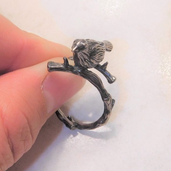 Silver Tone Unique Bird on Branch Ring - Picture 7 of 8